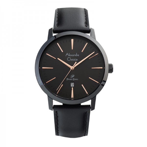 Alexandre Christie AC 1028 Full Black Rosegold Black Leather Man MDLIPBARG